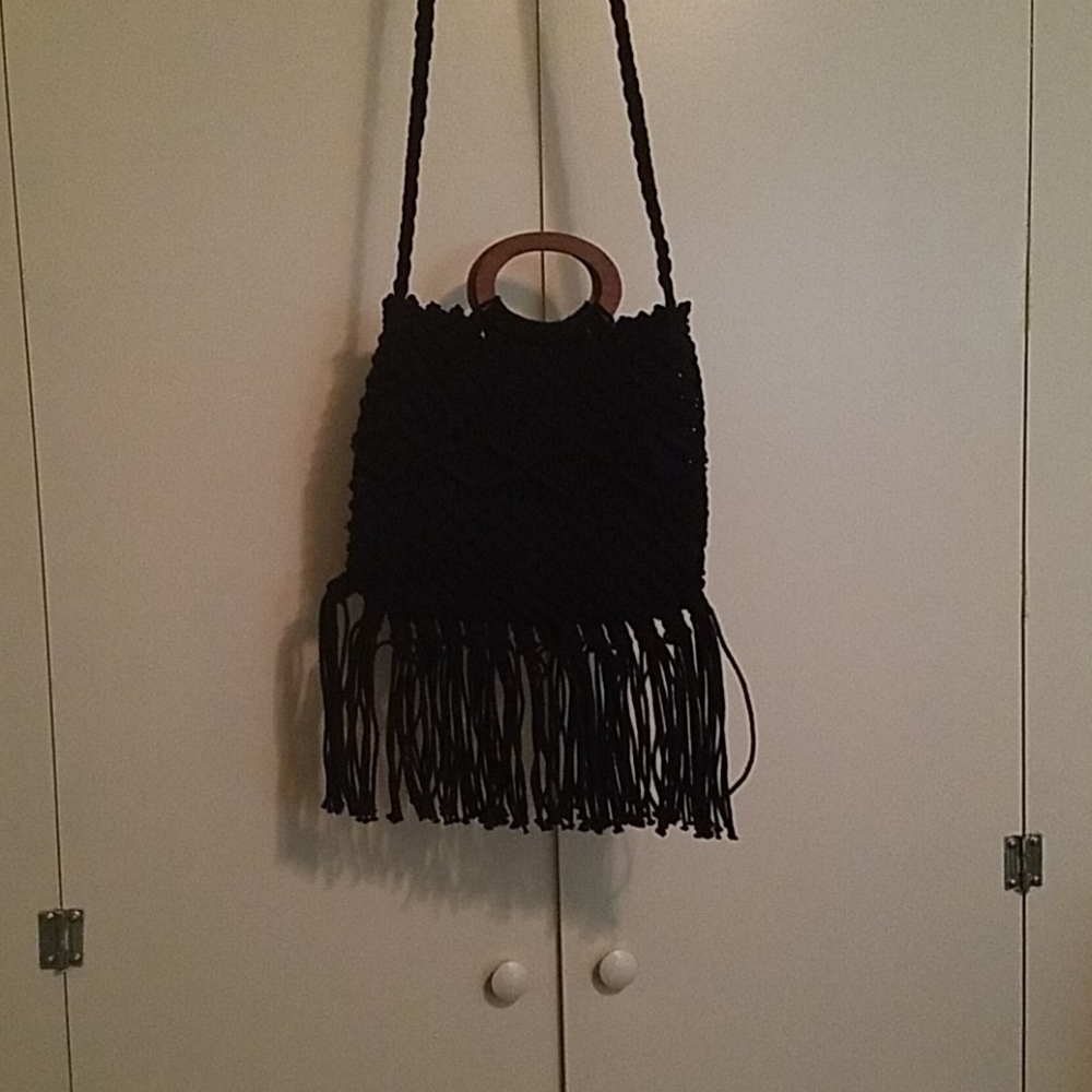 Black knitted bohemian handbag NEW
